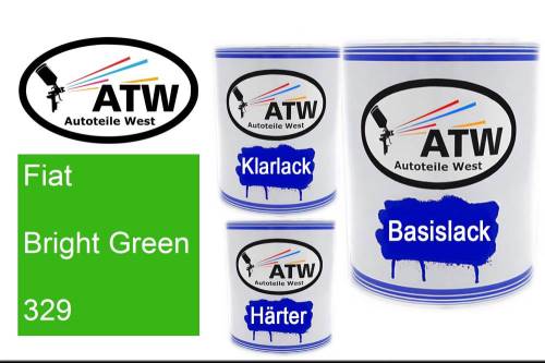 Fiat, Bright Green, 329: 1L Lackdose + 1L Klarlack + 500ml Härter - Set, von ATW Autoteile West.